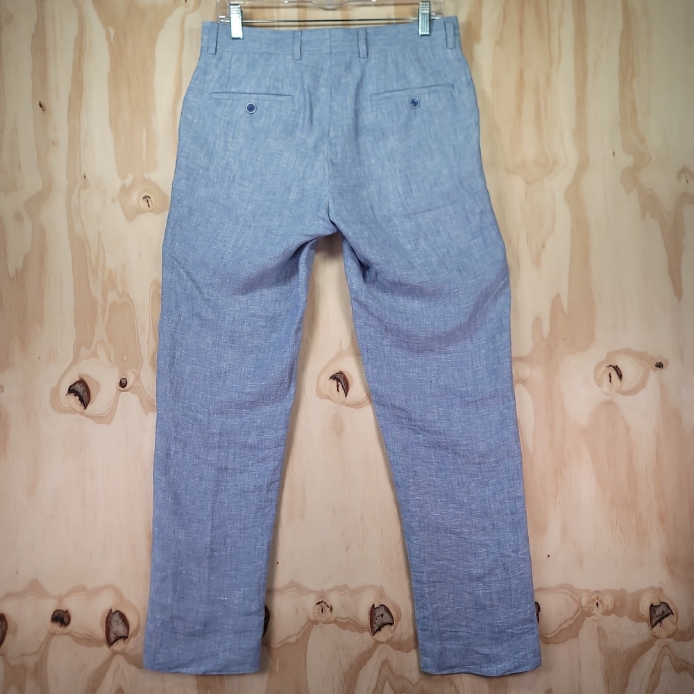 Bar III Dress Pants Mens Size 31x30 Blue 100% Linen Slim Fit Straight Preppy - Picture 9 of 15